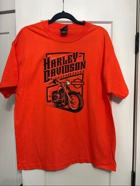 Harley-Davidson Bright Orange Tee with Black Motorcycle Graphic